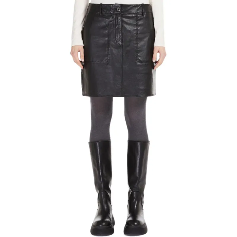 WEEKEND MaxMara Leather Short Skirts Women's Black-2