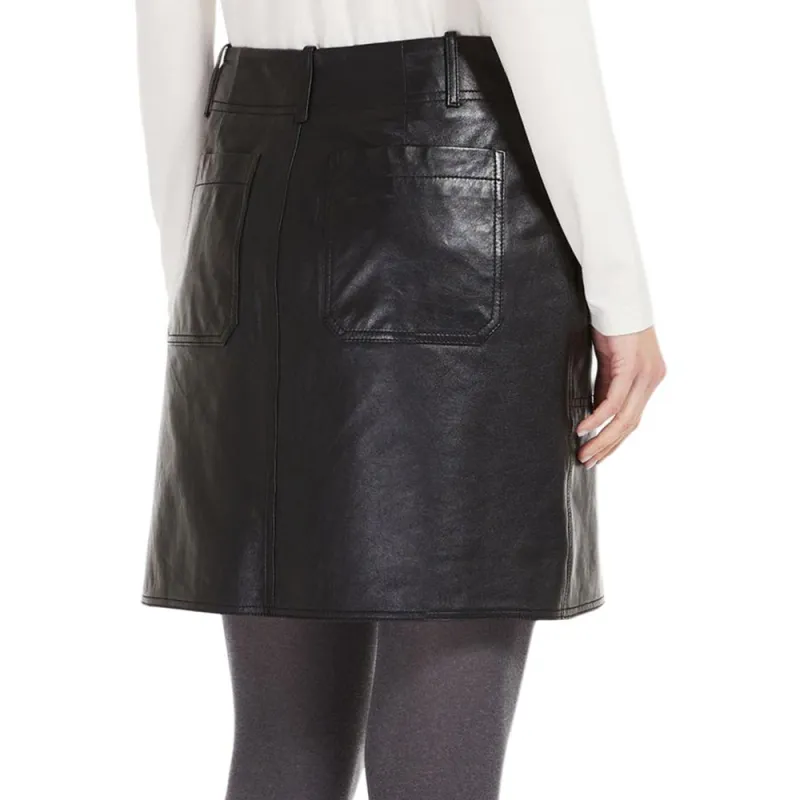 WEEKEND MaxMara Leather Short Skirts Women's Black-4
