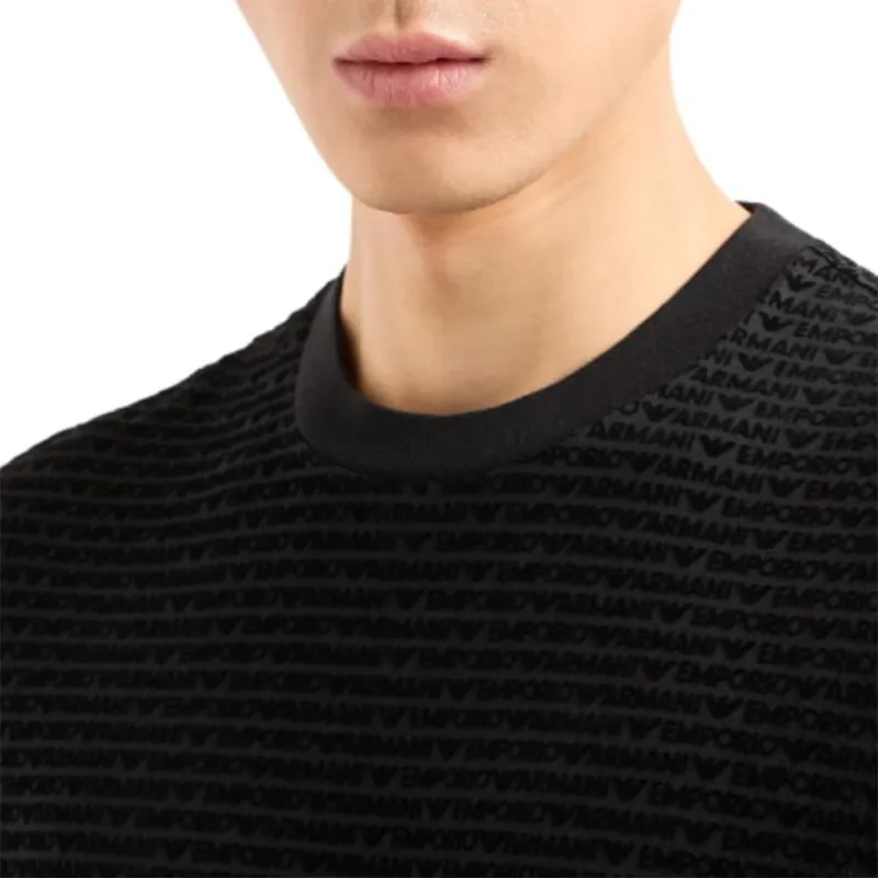 EMPORIO ARMANI Asv Lyocell blend Jersey T shirt With All over Flocked Logo Lettering-3