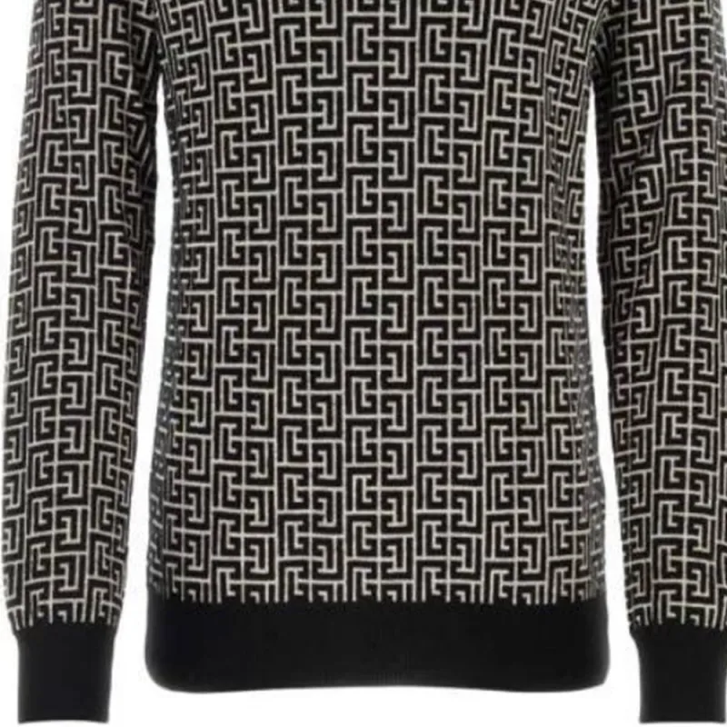 BALMAIN Monogram Intarsia Knitted Roll Neck Jumper-3