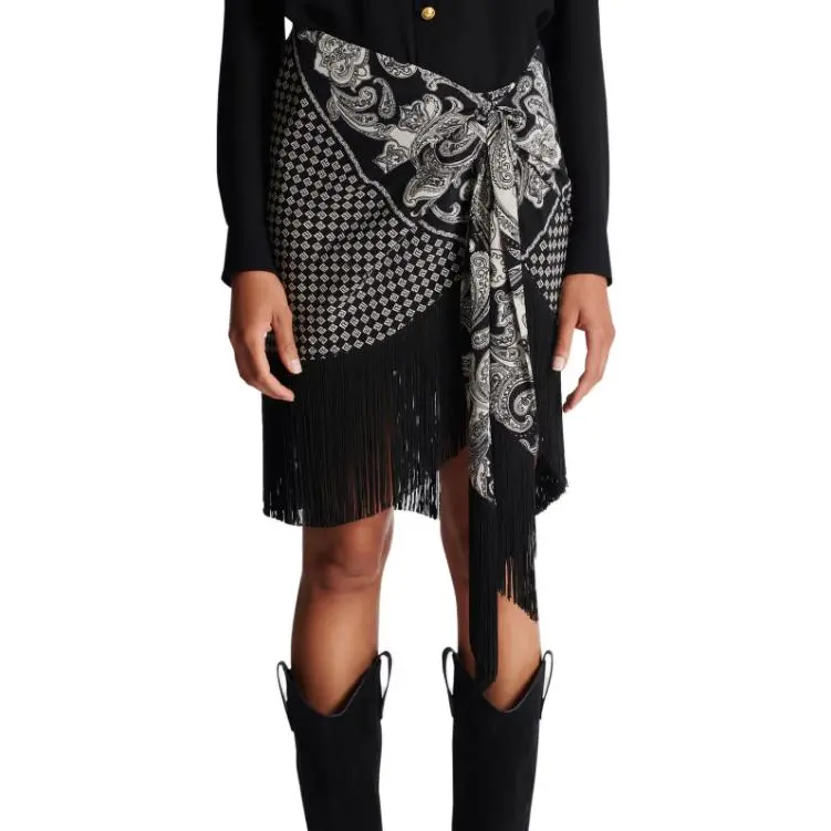 BALMAIN Fringed Scarf Skirt-4