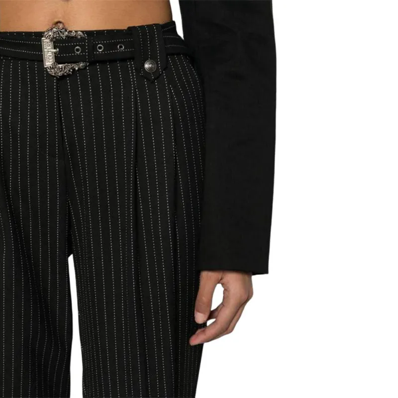 VERSACE JEANS COUTURE Pinstriped Logo engraved Straight Trousers-4