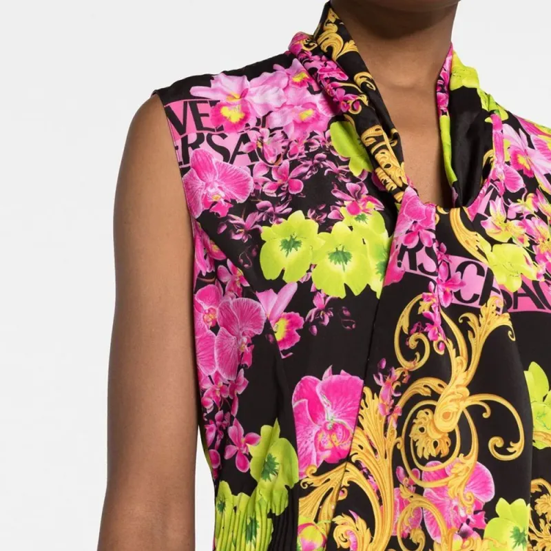 VERSACE Floral Printed Asymmetric Sleeveless Dress-5