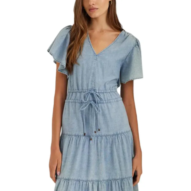 Polo Ralph Lauren Chambray Tiered Maxidress Short-Sleeved Dresses Women's Blue-1