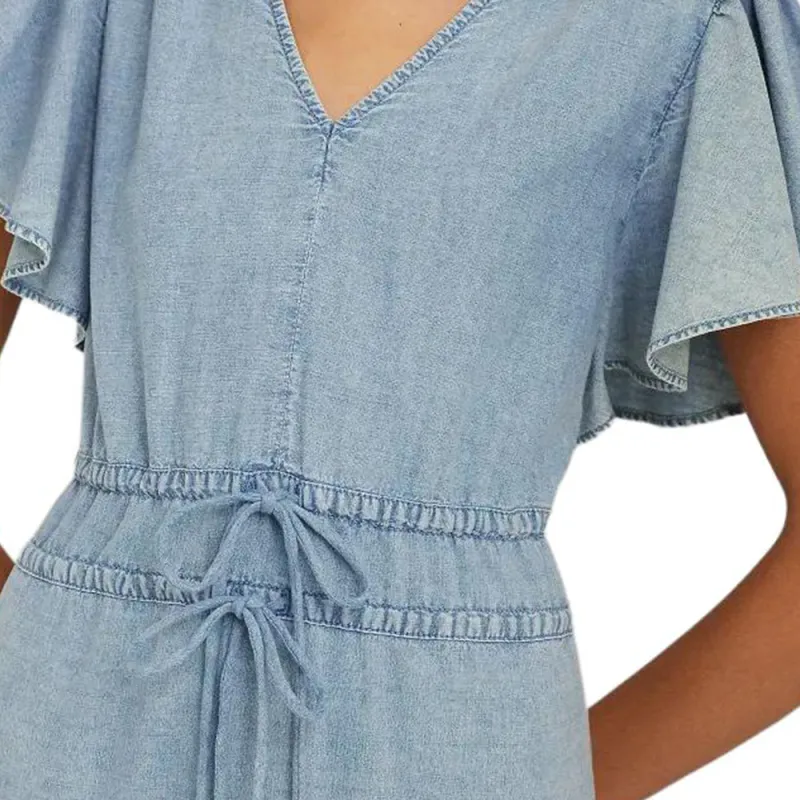 Polo Ralph Lauren Chambray Tiered Maxidress Short-Sleeved Dresses Women's Blue-2