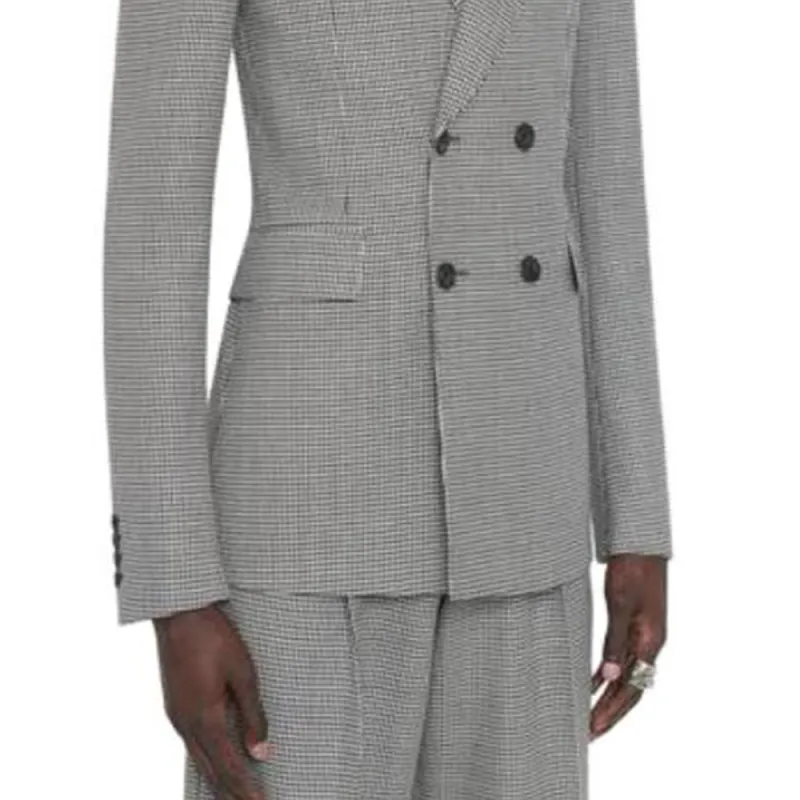 Alexander McQueen Houndstooth Printed Double Breasted Tailored Blazer-6