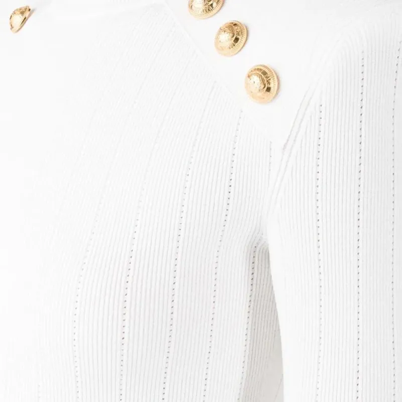 BALMAIN Button embellished Ribbed knit Jumper-4