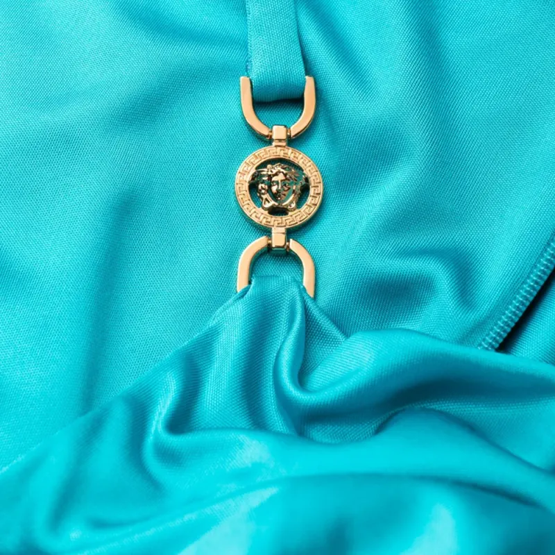 VERSACE Logo plaque Cowl neck Midi Dress-5