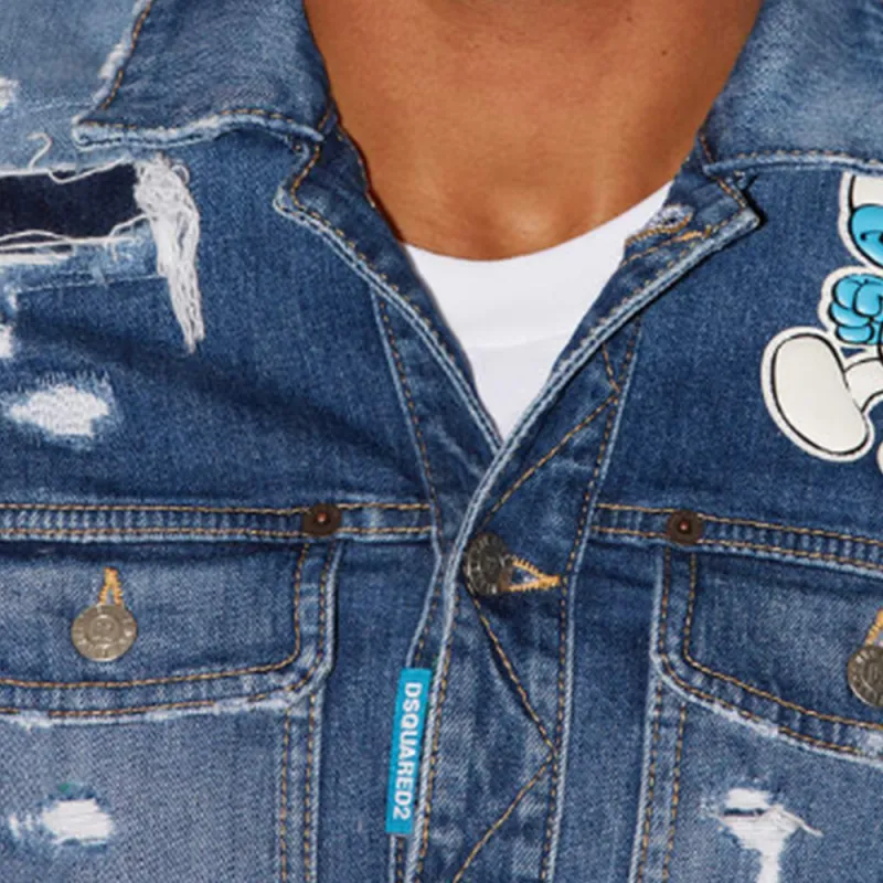 DSQUARED 2 The Smurfs Distressed effect Denim Jacket-4