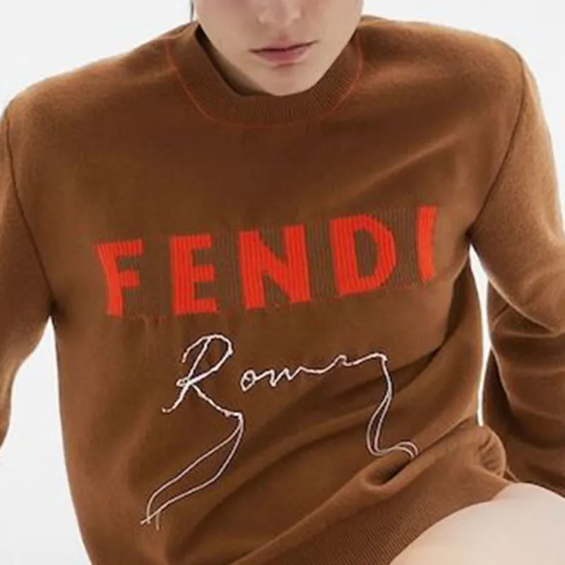 FENDI Logo Intarsia-Knit Crewneck Jumper-3