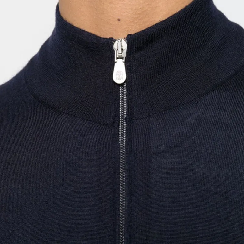 Brunello Cucinelli FW21 Lapel Fitted Long-Sleeved Knitwear Men's Dark Blue-4