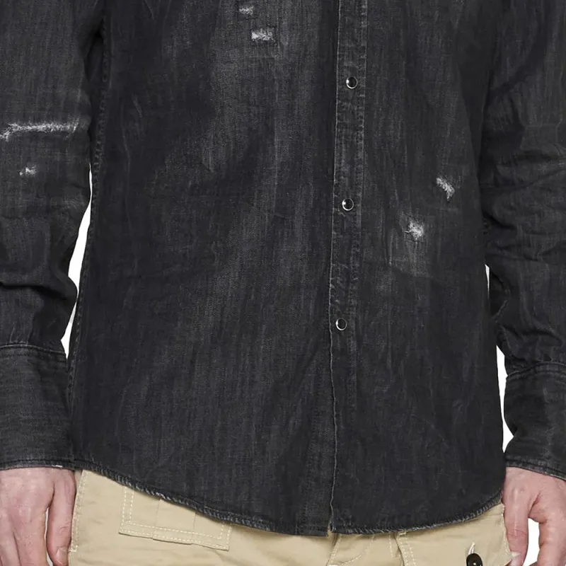 DSQUARED 2 Long Sleeved Distressed Denim Shirt-4