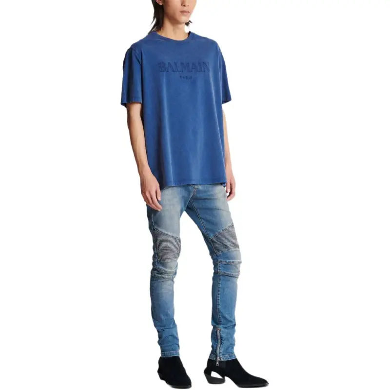 BALMAIN Logo Embroidered Crewneck T Shirt-5