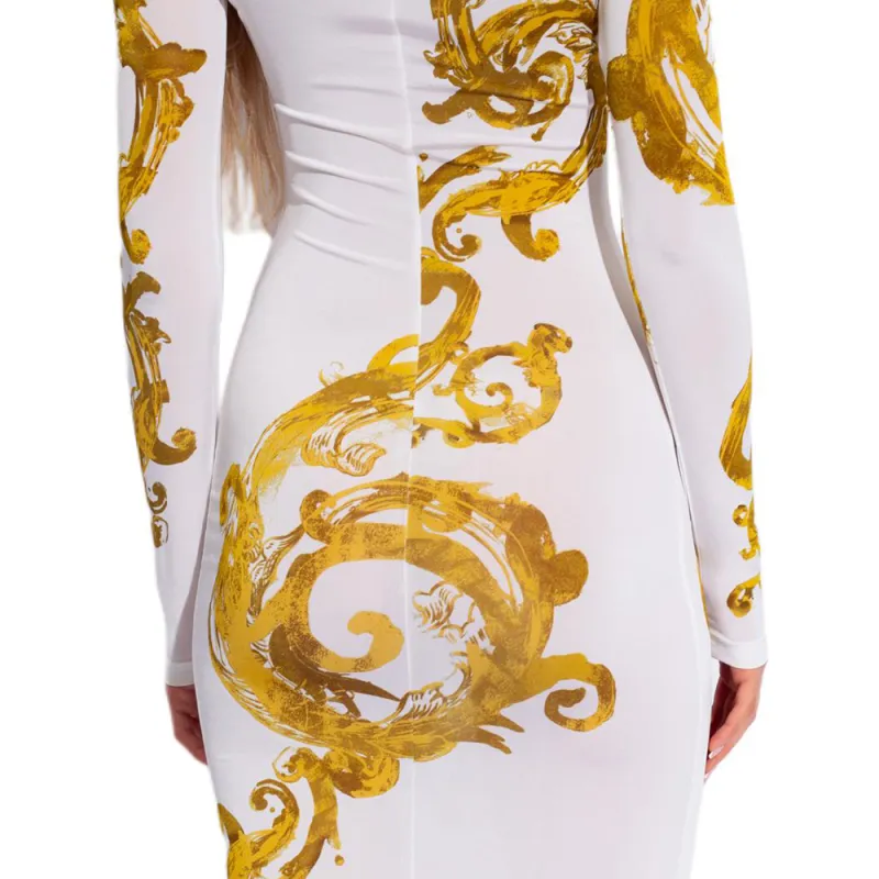 VERSACE JEANS Watercolour Couture Long Sleeved Midi Dress-4