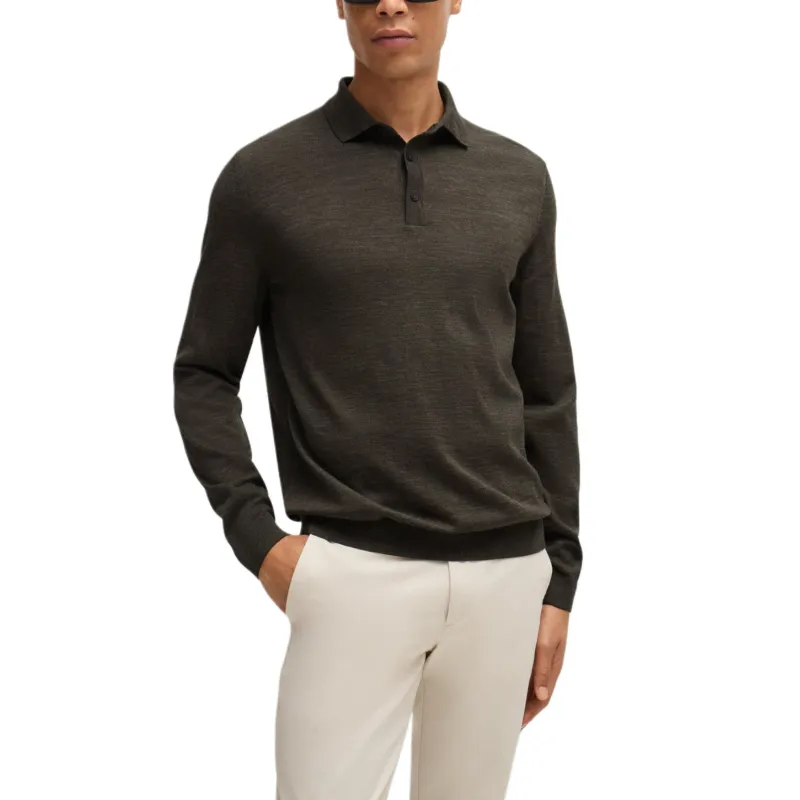 HUGO BOSS Long Sleeved Fine Knit Polo Shirt-2