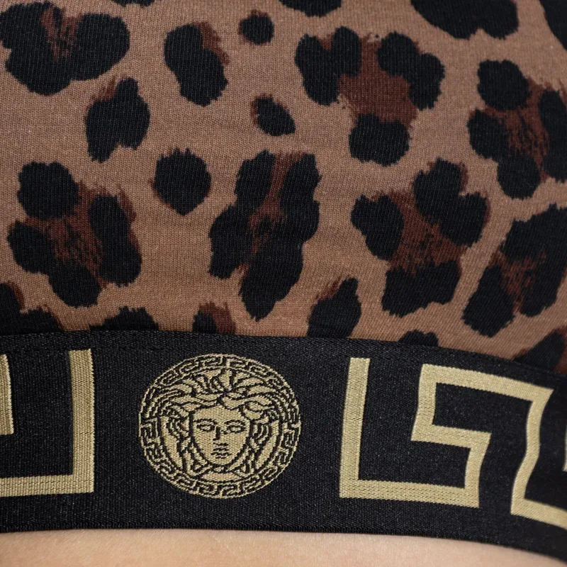 VERSACE Leopard-Printed V-Neck Swimsuit Top-1