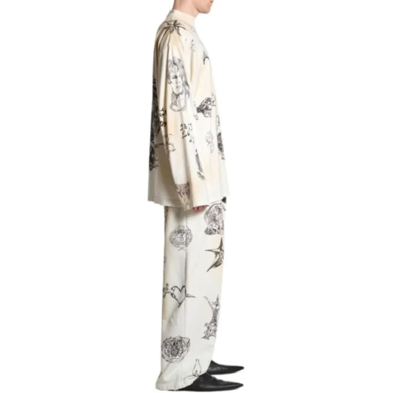 Balenciaga Tat Long Sleeve T-Shirt Oversized T-Shirt Loose Fit Unisex Gray White-5