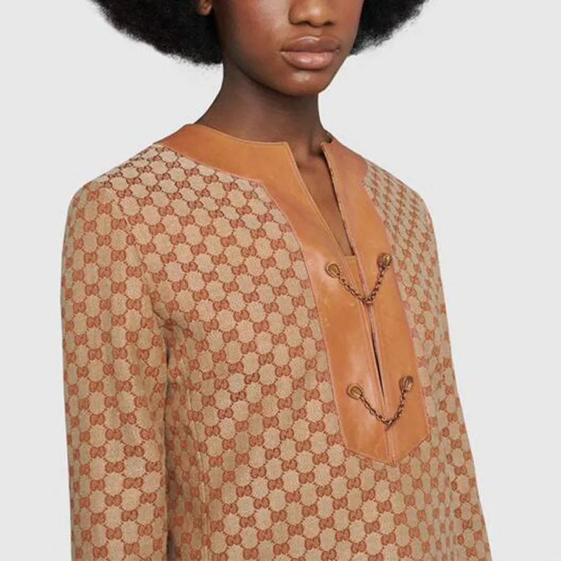 GUCCI SS21 Long Sleeved Dress Women's Beige-4