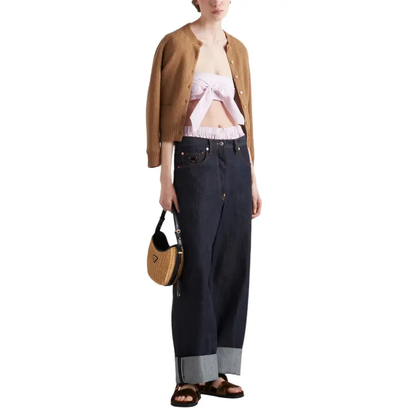PRADA Checked Cotton Bandeau Top-1