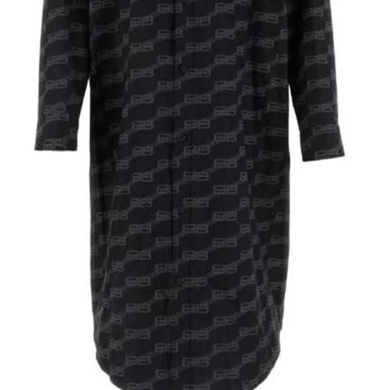 Balenciaga All Over Logo Printed Poplin Shirt Dress-3