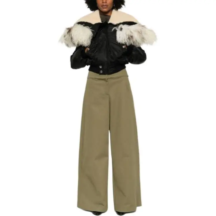 Alexander McQueen Shearling Trim Ruched Bomber Jacket-1
