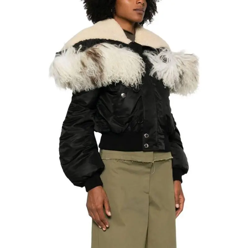 Alexander McQueen Shearling Trim Ruched Bomber Jacket-3