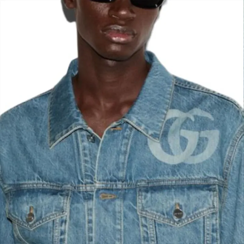 GUCCI Gg Logo Collared Button Up Denim Jacket-2