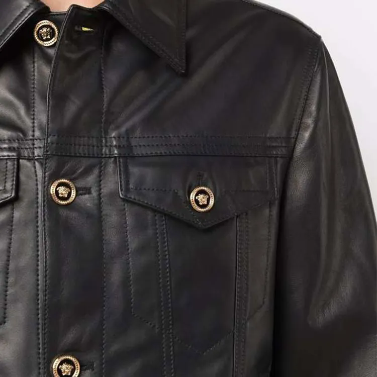 VERSACE Leather Jackets Men Black-4