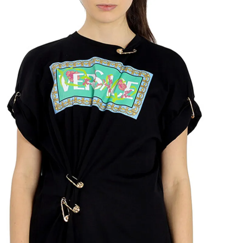 VERSACE Short Sleeved Dresses Women's Black-4