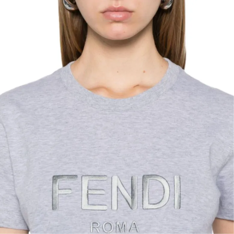 FENDI Logo embroidered T shirt-4