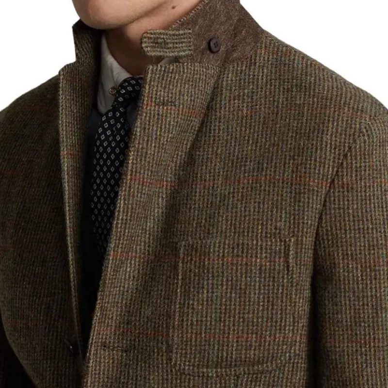 Polo Ralph Lauren Polo Plaid Shetland Wool Tweed Jacket Business Suit Coat Men's Brown-1