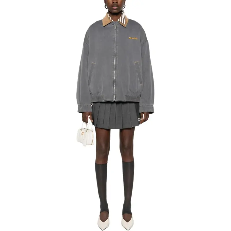 MIU MIU Pleated Mini Skirt Grey-1