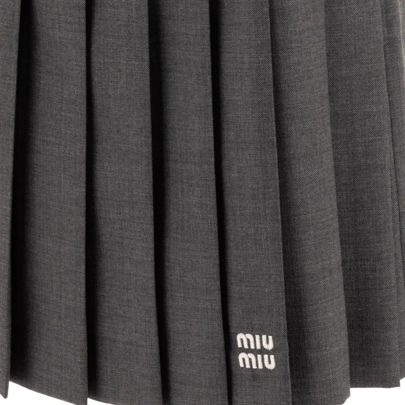 MIU MIU Pleated Mini Skirt Grey-5