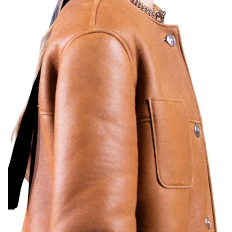 CHANEL FW24 Leather Jacket Women's Brown-4