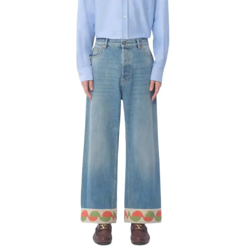 Valentino Logo Patch Wide Leg Jeans-2