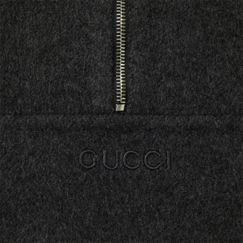 GUCCI Embroidered Wool Silk Hooded Gilet Vest Women's Dark Gray-5