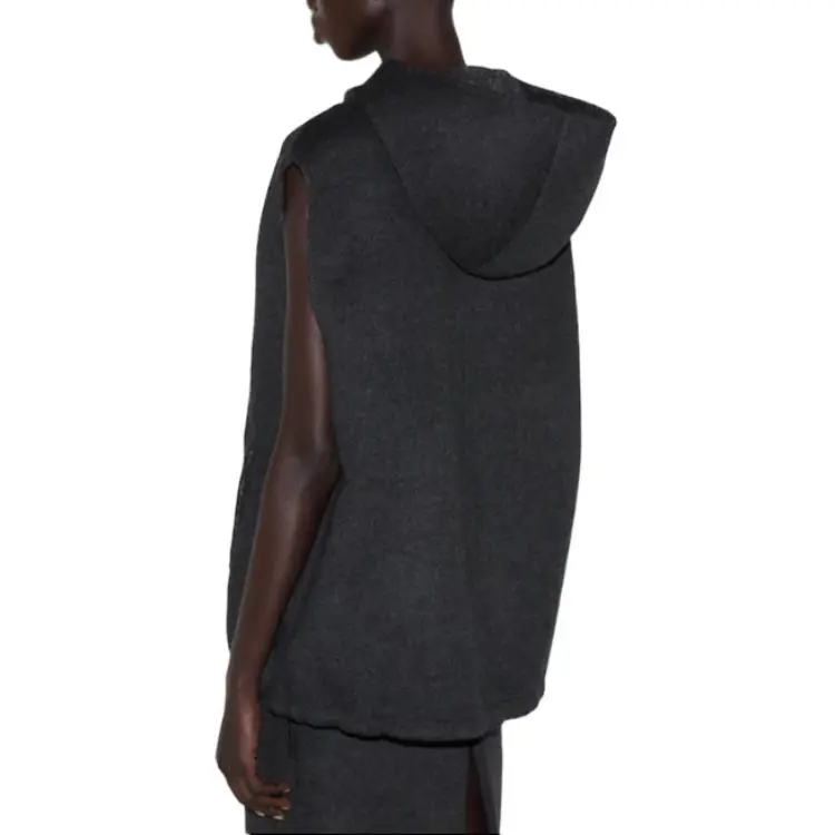 GUCCI Embroidered Wool Silk Hooded Gilet Vest Women's Dark Gray-3