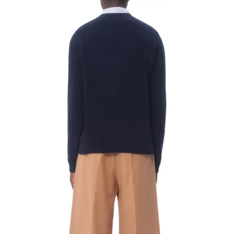 Valentino Wool Crew Neck Sweater Sweater Men's Marine Blue-3