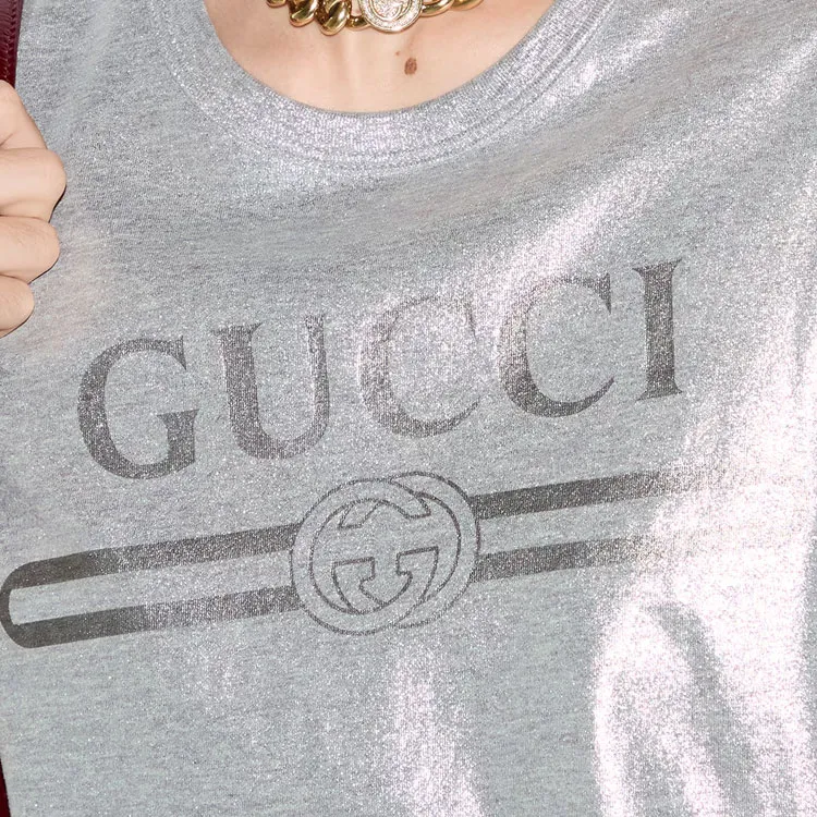 GUCCI Logo Printed Metallic T Shirt-4