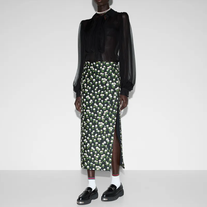 GUCCI Floral Mid Length Crêpe Skirt-1