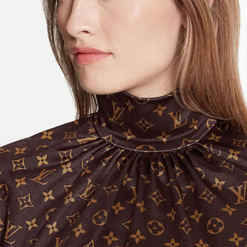 LOUIS VUITTON Long Sleeved Dress Women's Brown-3