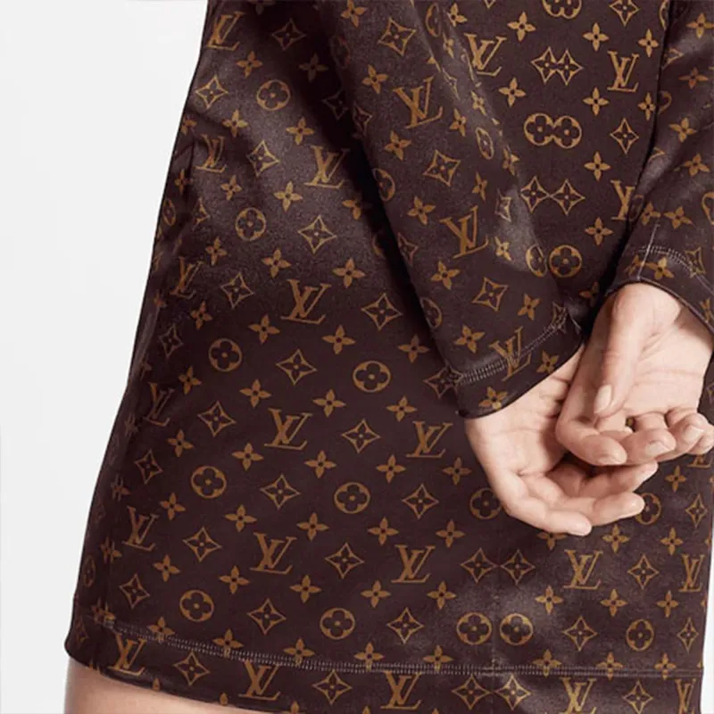 LOUIS VUITTON Long Sleeved Dress Women's Brown-4