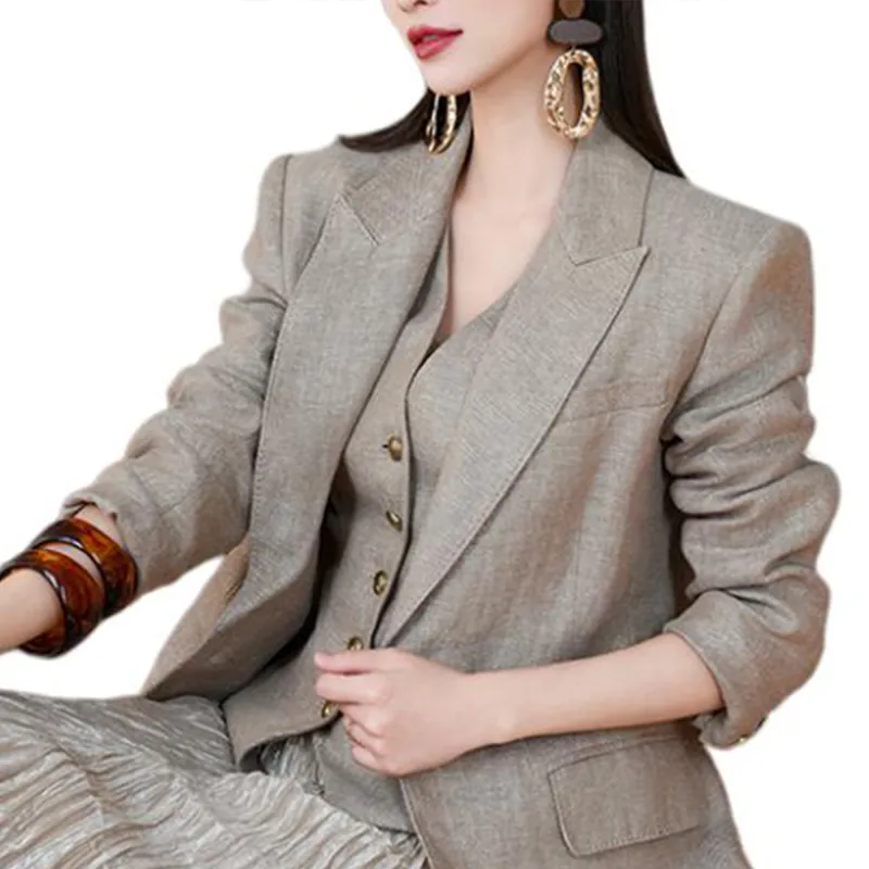 BESIONIA SS25 Business Suits Coats Women's Khaki-5