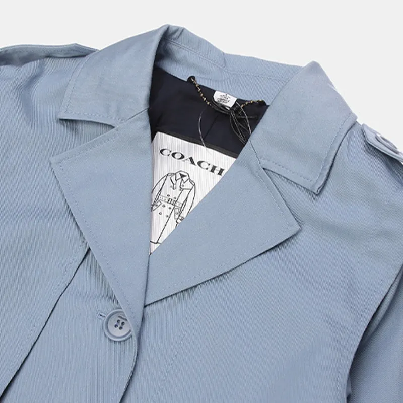 COACH Trench Coats Women's Gray Blue-4