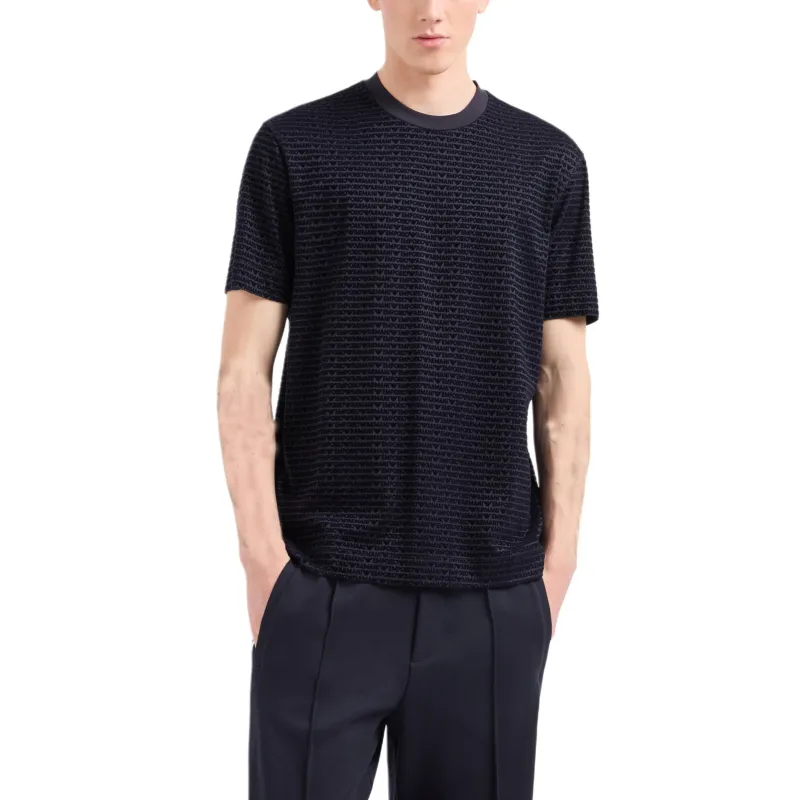 EMPORIO ARMANI Asv Lyocell blend Jersey T shirt With All over Flocked Logo Lettering-1