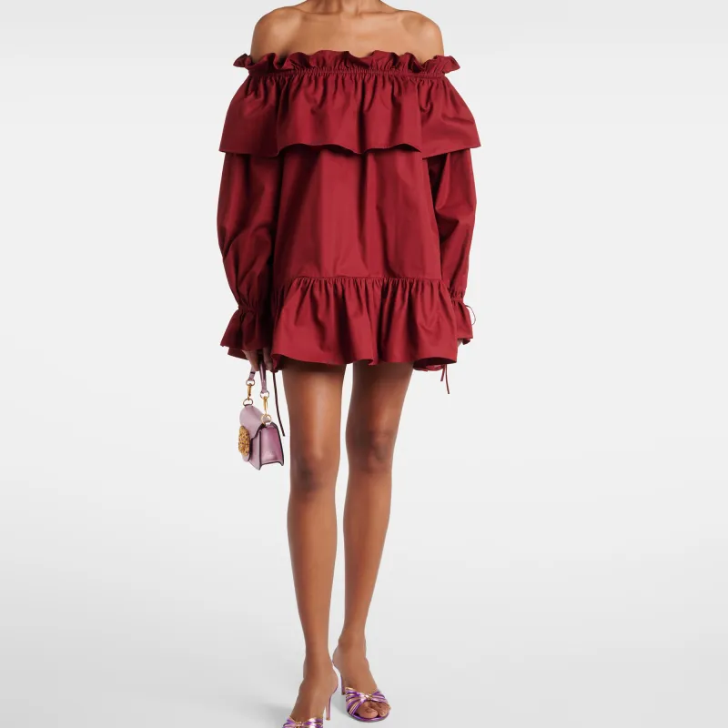 SAINT LAURENT Ruffled Cotton Mini Dress-2