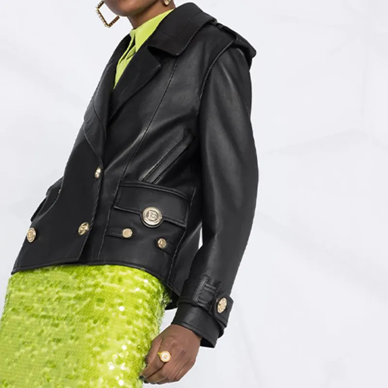 BALMAIN Leather Jackets Women's Black-4