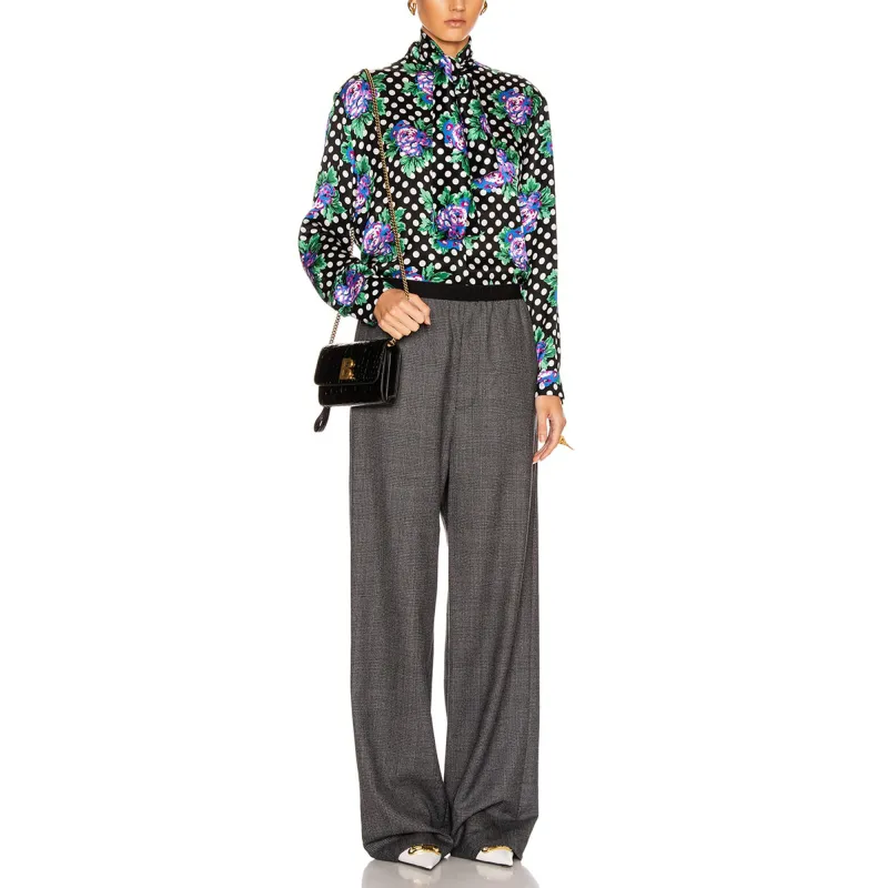 Balenciaga Floral Polka Dot Scarf Blouse 'Black'-1