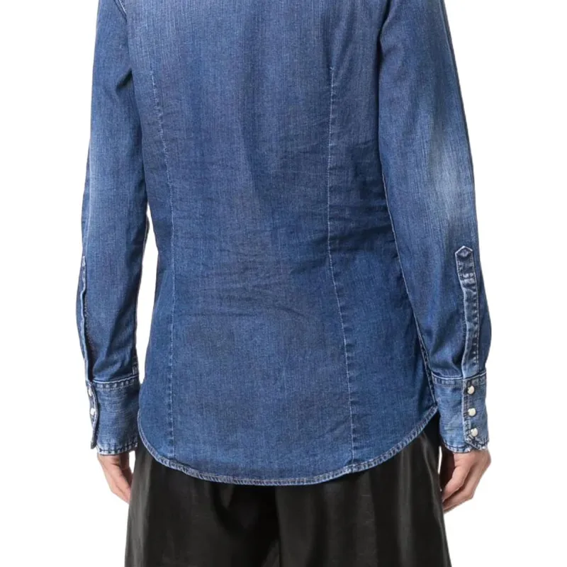 DSQUARED 2 Logo-Printed Snapped Denim Shirt-4