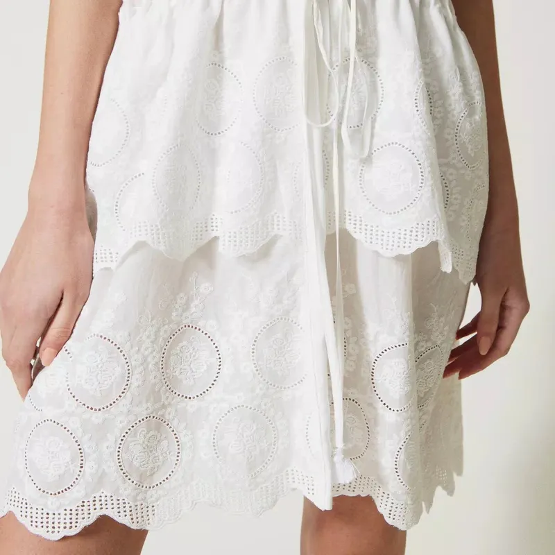 TWINSET MILANO Flounced Kaftan With Belt Short-Sleeved Dresses Women's White-3